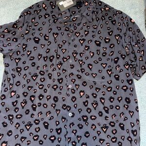 All Saints Gray and Pink Heart Pattern Shirt